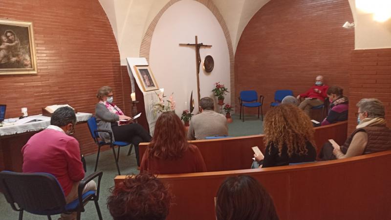 RSCJ and staff meeting in the Mother House chapel